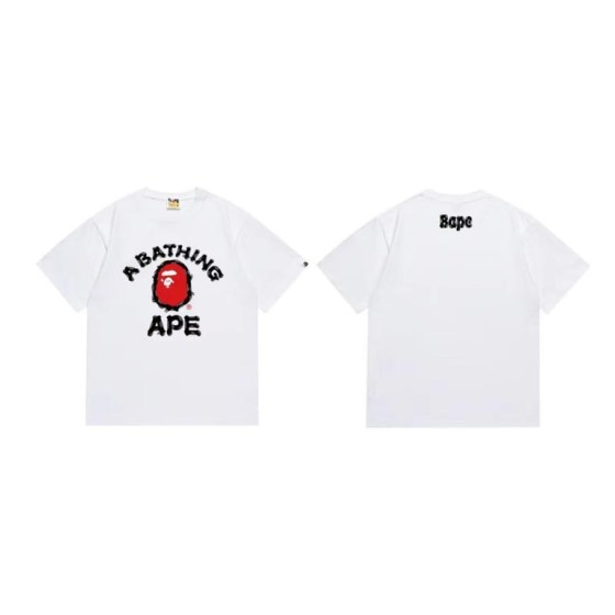 White BAPE T-Shirt with Red Ape Head Logo and "A BATHING APE" College Print
